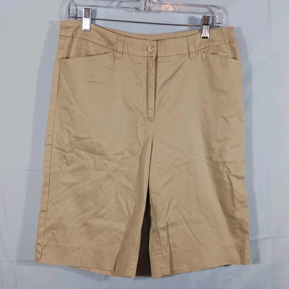 Anne Klein 10.5" Shorts Women's Size 10 Beige Wide Leg Cotton Stretch Pockets - Picture 1 of 13